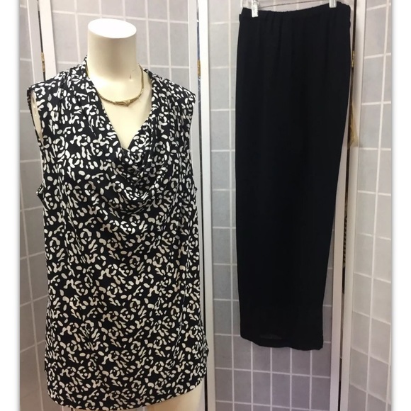 Chico’s/Chaus, set,pant/black,blouse/black/white.: - Picture 1 of 12
